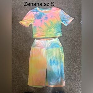 Pastel Tie-Dye Cropped Top & High-Waist Pants Set by ZENANA SZ SNALL